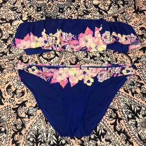AE strapless blue floral bikini